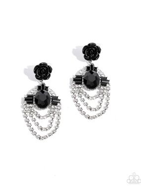 paparazzi Noir Rosette Draped Crystal Earrings